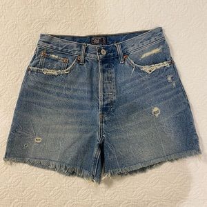 Abercrombie high rise mid length denim shorts